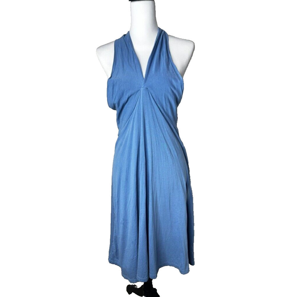 Patagonia Morning Glory Dress Womens Small Blue Sleeveless Tie-Neck Active